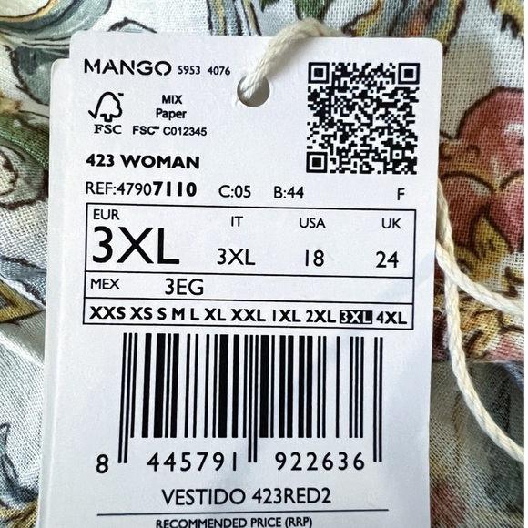 Mango Womens NWT Floral Print V-Neck Buttoned Linen-Blend Midi Dress Size 18 New - Picture 10 of 12